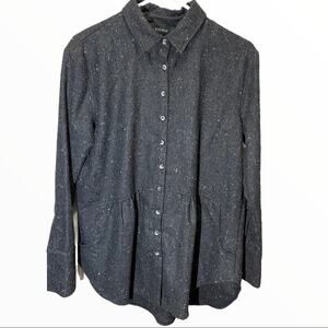 Storia Peplum Button Down Shirt Wool Hand Pockets Confetti Gray Medium